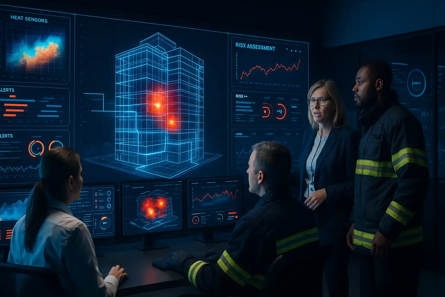Bombeiros analisando ocorrência em edificação